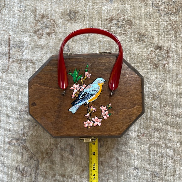 Hand Made Vintage Wooden Mini Bag with Red Handle - Picture 8 of 11